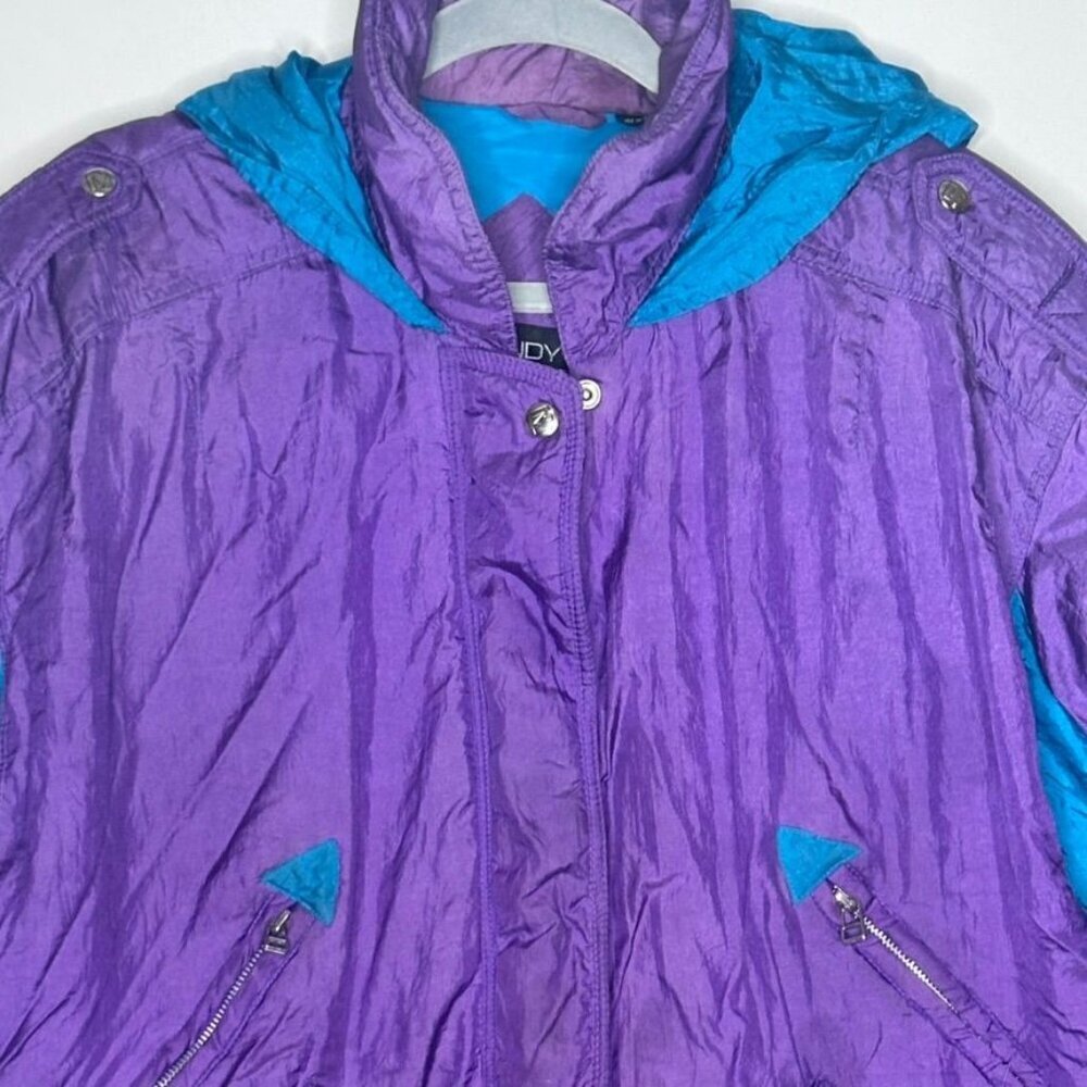 Vintage Andy Johns Puffy Purple Nylon Jacket Womens L 80s Retro Kidcore Bright - Picture 7 of 14